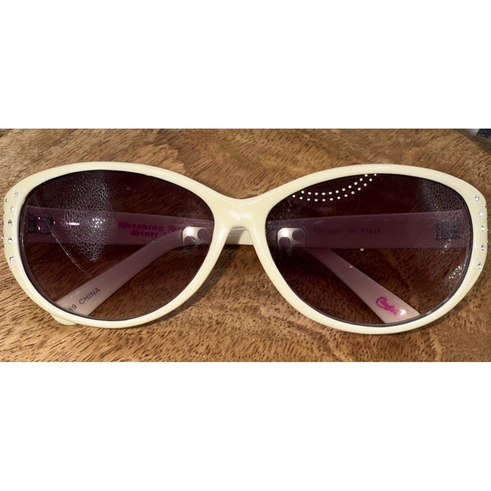 Vintage Candie's Cat Eye Sunglasses Cream Rhinestone Bling Y2K 00s Aesthetic - Picture 12 of 13